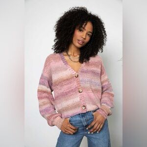 27 Miles NWT Leda Cardigan Sweater Fantasy Pink Multi Large V-Neck Relaxed Ombre